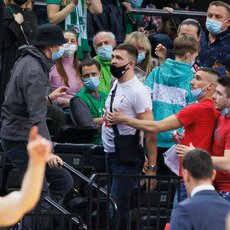 „Crvena Zvezda“ sirgalių konfliktas su „Žalgirio“ gerbėjais ir apsauga | Eriko Ovčarenko / BNS foto nuotr. 11