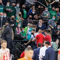 „Crvena Zvezda“ sirgalių konfliktas su „Žalgirio“ gerbėjais ir apsauga | Eriko Ovčarenko / BNS foto nuotr. 6