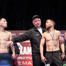 Vasilijaus Lomačenkos ir George‘o Kambosos svėrimų procedūra | Organizatorių nuotr. 2