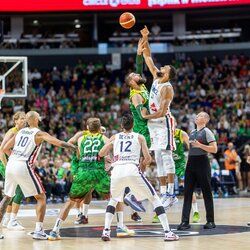 Jonas Valančiūnas ir Rudy Gobertas l Irmanto Gelūno/BNS Foto nuotr. 2