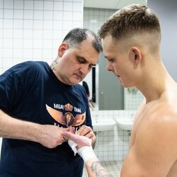Dominykas Dirkstys su treneriu Vadimu Gridiajevu l Manto Stankevičiaus nuotr. 1