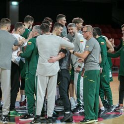 Lietuvos vyrų krepšinio rinktinės treniruotė | Juliaus Kalinsko / BNS foto nuotr. 1