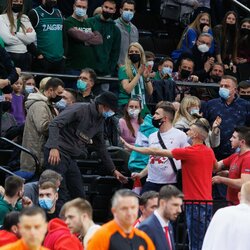 „Crvena Zvezda“ sirgalių konfliktas su „Žalgirio“ gerbėjais ir apsauga | Eriko Ovčarenko / BNS foto nuotr. 3