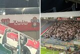 „Lvivas ir Vilnius – Lenkijos“: „Legia“ ultros mače su Ukrainos ekipa iškėlė skandalingą vėliavą