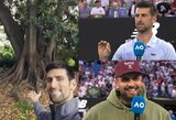 Karštį atlaikęs N.Djokovičius rado laiko pokštams su N.Kyrgiosu: „Kabėk ant aukštos šakos žemyn kojomis 33 min. 3 sek. ir tada laimėsi „Didžiojo kirčio“ turnyrą“