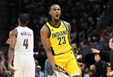 Mitchellas gerino Jordano NBA atkrintamųjų rekordą, bet Haliburtono vedama „Pacers“ svečiuose patiesė „Cavaliers“