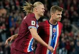 Erlingas Haalandas nerealizavo dviejų baudinių, bet vis tiek pelnė „hat-tricką“, Norvegija dar kartą įspūdingai laimėjo