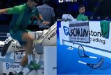 Dvi raketes sutrypęs N.Djokovičius pergalingai pradėjo „ATP Finals“ turnyrą ir užsitikrino pirmą reitingo vietą iki metų pabaigos