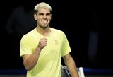 „ATP Finals“: pirmajame sete vos neprisižaidęs Alcarazas įveikė de Minaurą, paaiškėjo antrasis atsarginis turnyro žaidėjas