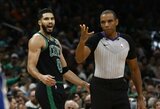Teisėjų išvytas J.Tatumas nebaigė rungtynių, bet „Celtics“ įveikė nukraujavusius „76ers“