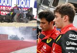 Po kalbų apie vidinį maištą „Ferrari“ komandoje – M.Verstappeno triumfas kvalifikacijoje ir du sudaužyti „Mercedes“ bolidai