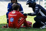 230 km/val. greičiu iš trasos išlėkęs Leclercas po avarijos sunerimo dėl regėjimo