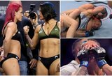 Šlykštus UFC kovotojos elgesys: smaugiama brazilė kelis kartus dūrė varžovei į akį