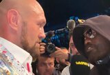 Po kauke pasislėpęs D.Chisora šalia ringo nustebino T.Fury: „Pats sakei man atvykti, galime kautis be pirštinių“