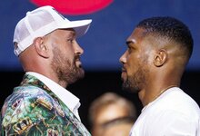 Tysono Fury ir Anthony Joshua spaudos konferencija |  EPA / TOLGA AKMEN