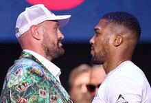 Tysono Fury ir Anthony Joshua spaudos konferencija |  EPA / TOLGA AKMEN