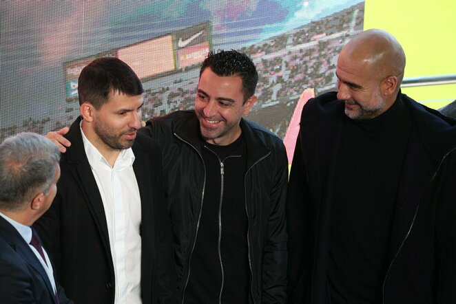 Sergio Aguero, Xavi ir Pepas Guardiola | Scanpix nuotr.