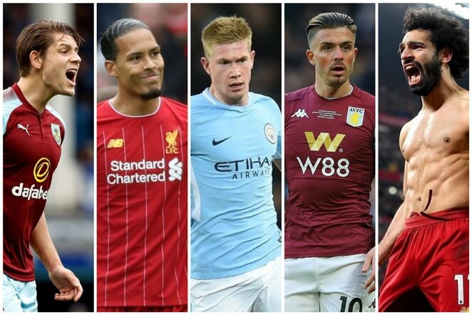 James Tarkowski, Virgil van Dijk, Kevin de Bruyne, Jack Grealish, Mohamedas Salah | Scanpix nuotr.