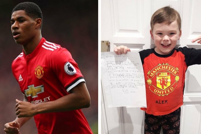 Marcusas Rashfordas sulaukė jaunojo gerbėjo laiško | „Twitter“ nuotr.