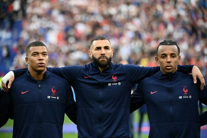 Kylianas Mbappe, Karimas Benzema ir Julesas Kounde | Scanpix nuotr.