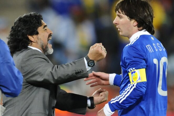 Diego Maradona ir Lionelis Messi | AFP/Scanpix nuotr. 