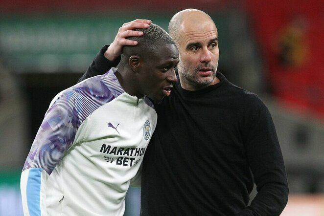 Benjaminas Mendy ir Pepas Guardiola | Scanpix nuotr.