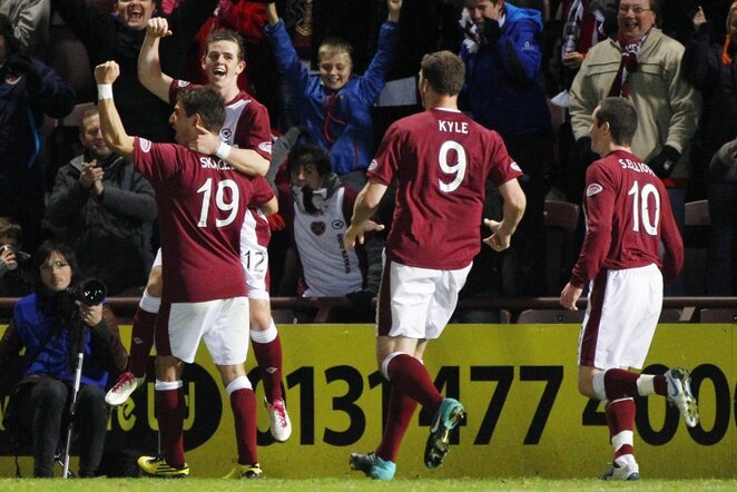 Triumfuojantys Edinburgo „Hearts“ komandos futbolininkai | Reuters/Scanpix nuotr.