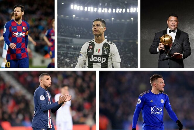 Lionelis Messi, Cristiano Ronaldo, Ronaldo Nazario, Kylianas Mbappe ir Jamie Vardy | Scanpix nuotr.