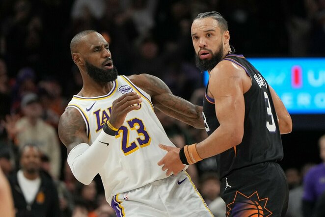 LeBronas Jamesas ir Dillonas Brooksas | Scanpix nuotr.