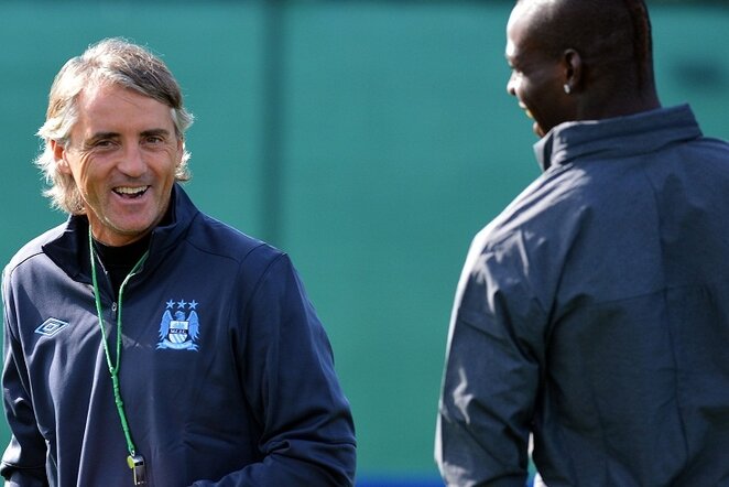 R.Mancini ir M.Balotelli | AFP/Scanpix nuotr.