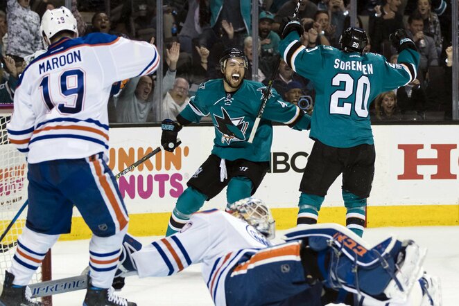 „Sharks“ - „Oilers“ rungtynių akimirka | Scanpix nuotr.