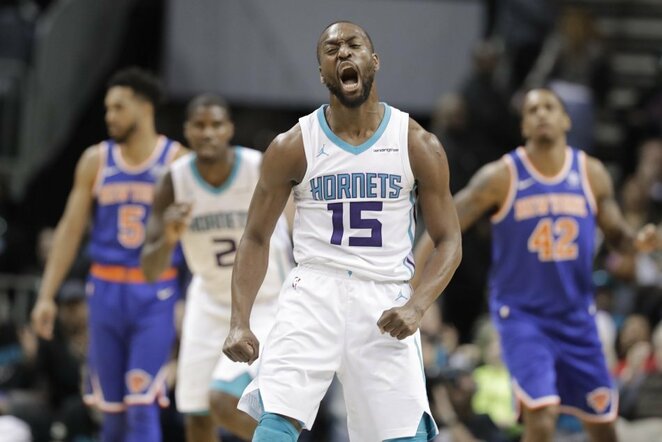 9 – Kemba Walkeris. Šio sezono statistika „Hornets“ klube – 25,6 tšk., 5,9 rez. perd., 4,4 atk. kam., 1,2 per. kam. 3 kartus „Visų žvaigždžių“ rungtynių dalyvis. Indėlis į pergales: 48,5. | Scanpix nuotr.