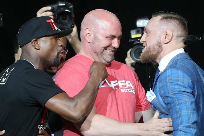 Floydas Mayweatheris, Dana White'as ir Conoras McGregoras | Scanpix nuotr.
