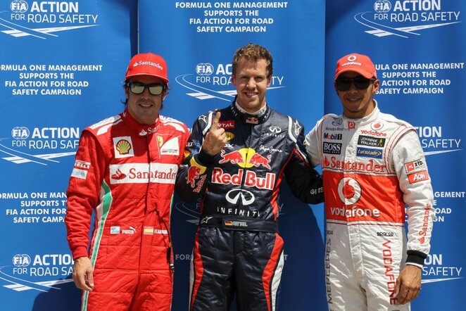 Fernando Alonso, Sebastianas Vettelis ir Lewisas Hamiltonas | lapresse/Scanpix nuotr.
