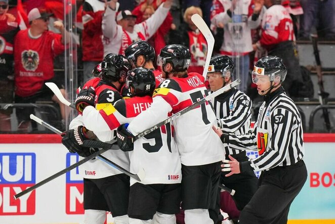 Latvija – Austrija rungtynių akimirka | IIHF nuotr.