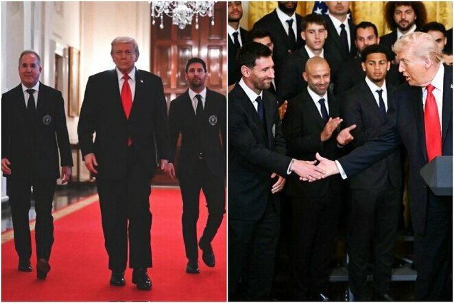 Messi Baltuosiuose rūmuose įteikė dovaną Trumpui – prezidentas ištarė dar negirdėtą frazę | „X“ nuotr.