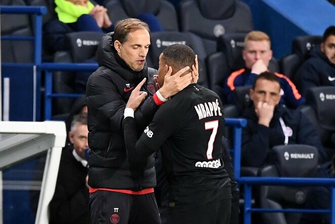 Thomas Tuchelis ir Kylianas Mbappe | Scanpix nuotr.