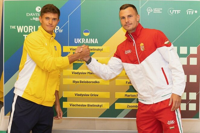 Burtų traukimo ceremonija prieš Ukrainos ir Vengrijos vyrų teniso rinktinių akistatą | Sauliaus Čirbos nuotr.