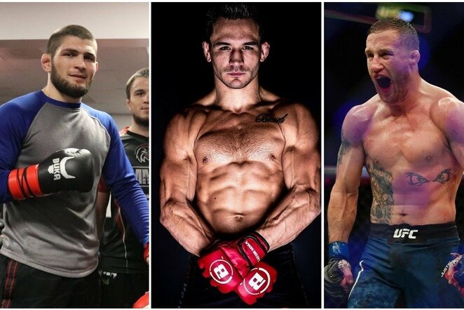 Chabibas Nurmagomedovas, Michaelas Chandleris ir Justinas Gaethje | „Scanpix“ ir instagram.com nuotr.