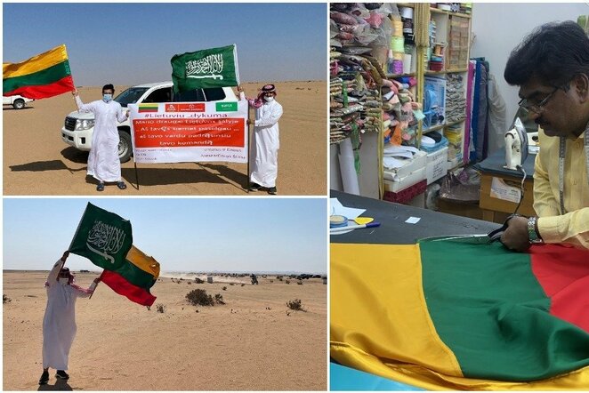 Tiltus tarp šalių tiesianti draugystė: Saudo Arabijos dykumoje – Lietuvos vėliava | „KREDA“ komandos nuotr.