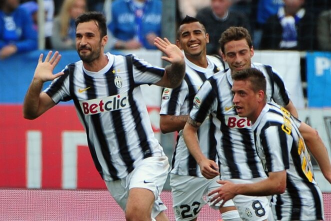 Įvartį švenčiantys „Juventus“ komandos futbolininkai | AFP/Scanpix nuotr.