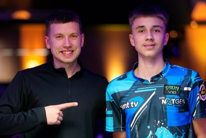 Ažuolas Tadaravičius ir Pijus Labutis („Matchroom Pool“ nuotr.) | Organizatorių nuotr.