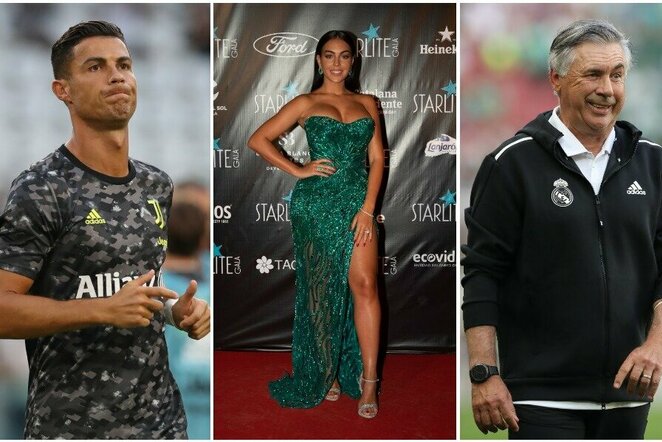 Cristiano Ronaldo, Georgina Rodriguez ir Carlo Ancelotti | Scanpix nuotr.
