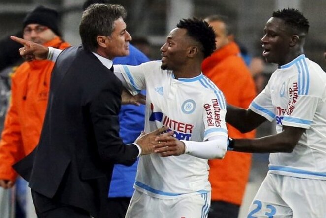 „Marseille“ treneris ir saugsa Georgsas-Kevinas N'Koudou džiaugiasi įvarčiu | Reuters/Scanpix nuotr.