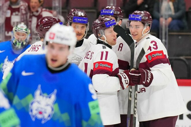 Latvija – Slovėnija rungtynių akimirka | IIHF nuotr.