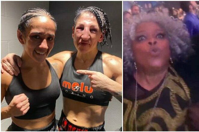 Amanda Serrano, Miriam Gutierrez ir Tyrono Woodley mama | „Twitter“ nuotr.