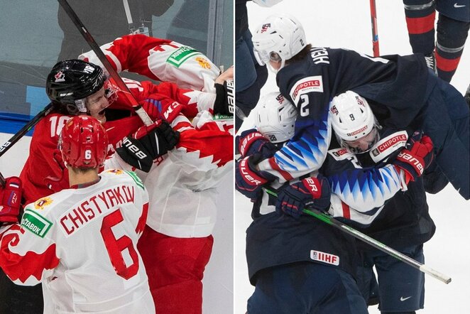 Kanados ir Rusijos rungtynių akimirka | JAV ledo ritulininkai | Scanpix nuotr.