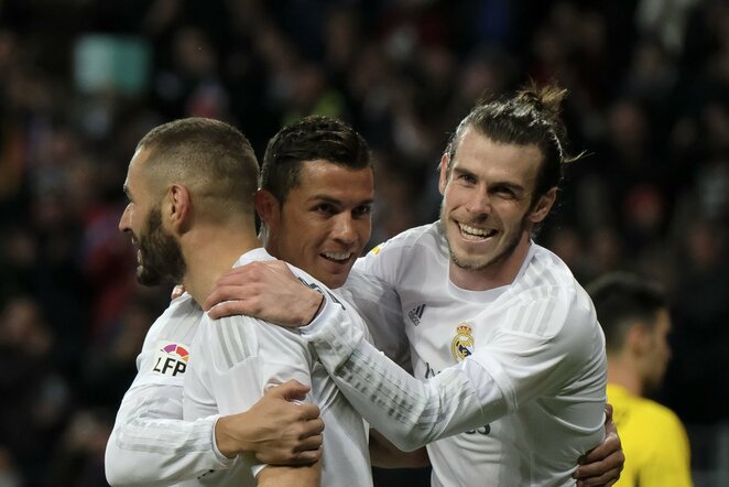 Karimas Benzema, Cristiano Ronaldo ir Garethas Bale'as | Scanpix nuotr.