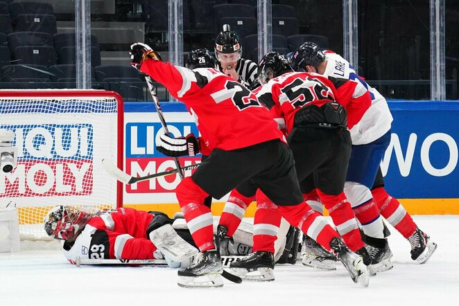 Austrijos – Didžiosios Britanijos rungtynių akimirka | IIHF nuotr.