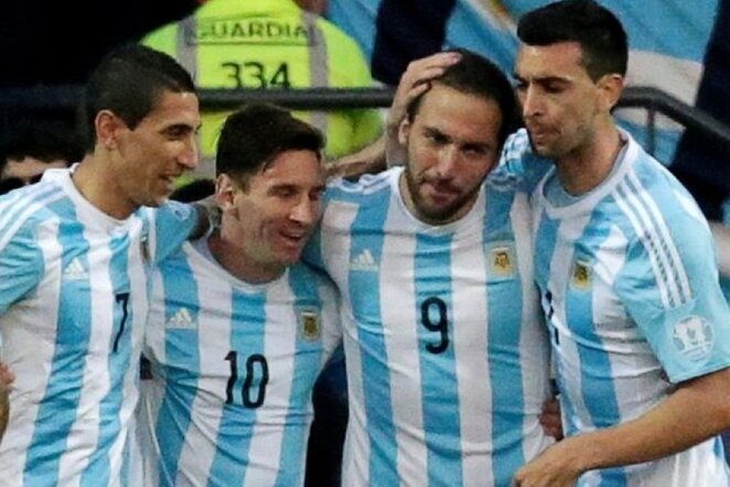 Angelis Di Maria, Lionelis Messi, Gonzalo Higuainas ir Javieras Pastore | Reuters/Scanpix nuotr.